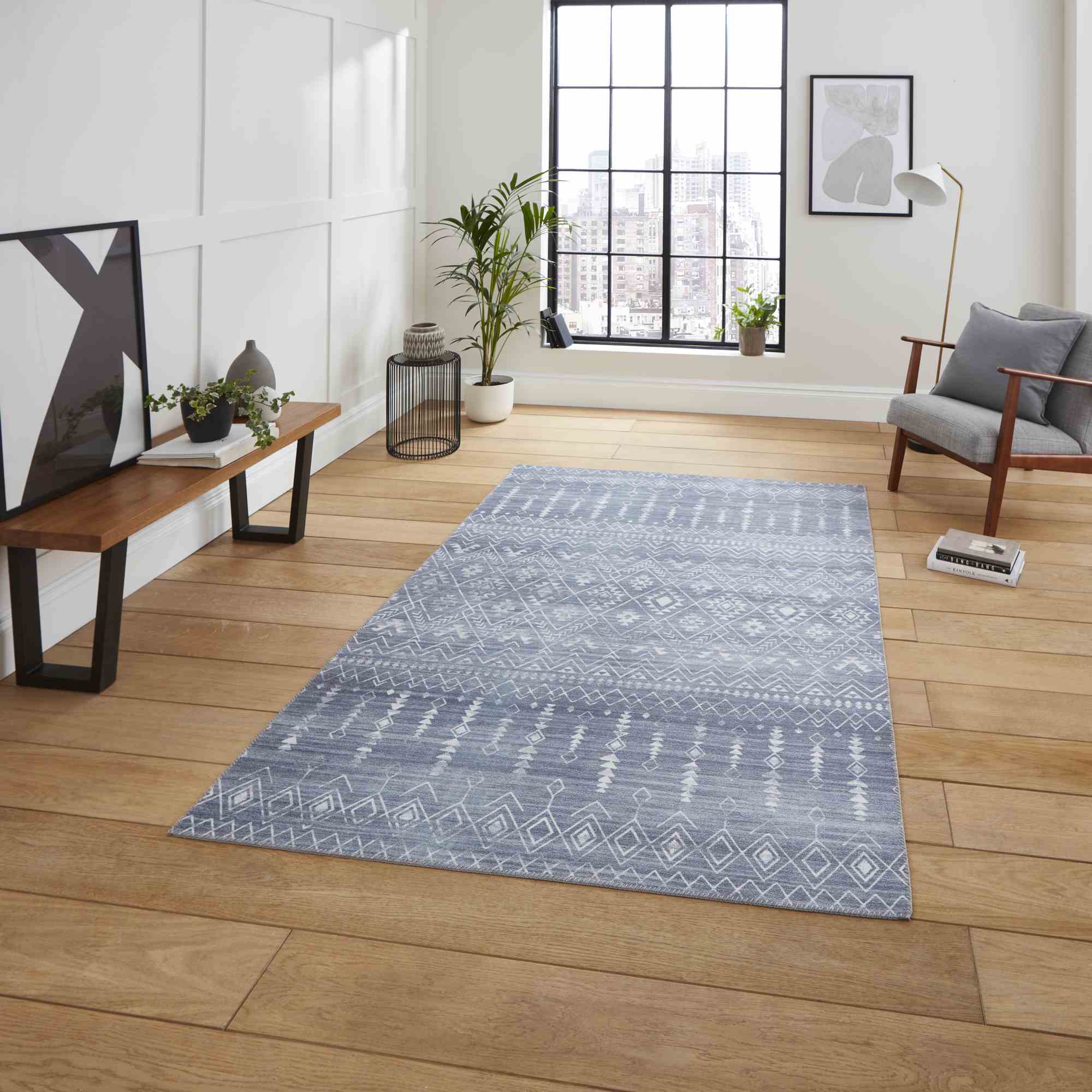 Rio K5308 Modern Distressed Aztec Rug In Grey